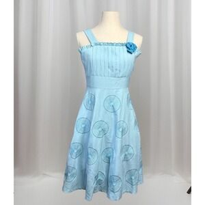 Dress Girl's‎ 16 Baby Blue Vtg Mid Mod Pleated Bodice Crinoline Embroidered